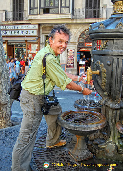 Tony filling up on water at the Font de Canaletes